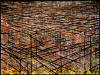 "Cages Overlay Red Lines" 2009, oil on canvas, 71" x 95" (183cm X 241cm)