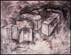 "Plan for Hitler's Coffin with Section Removed Containing Emasculated Body Parts" 1994, oil on canvas, 82-1/2" x 108"