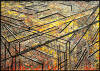 “Jump Cages” 2013, oil on gessoed paper, 52” x 71-1/2” (132cm x 182cm)