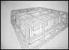 "Plan for My Cage in a Cage in a Cage of Thorns" 2007, pencil & ink on paper, 22-1/2" x 30"