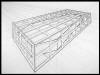 "Plan for My Coffin in a Cage" 1999, pencil and ink on paper, 22-1/2" x 30"