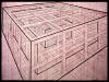 "Plan for My Cage in a Cage in a Cage" 2004, etching, image: 18x24", edition: 20.